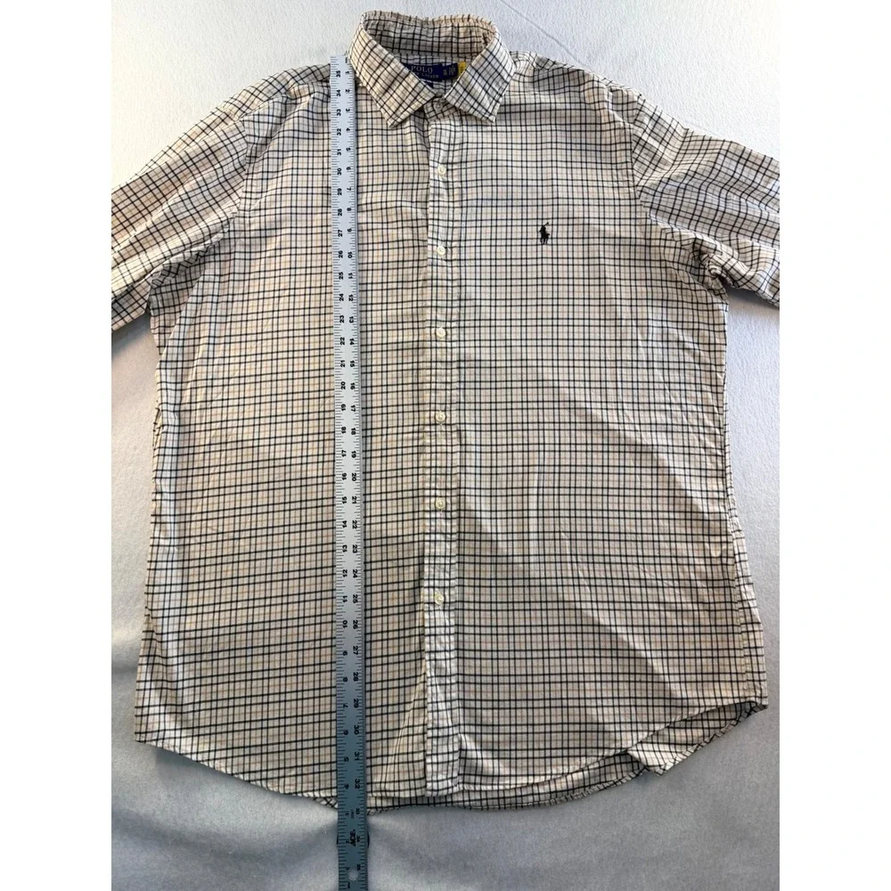 Polo Ralph Lauren Mens XL Classic Fit Tattersall Check Button Down Shirt Tan